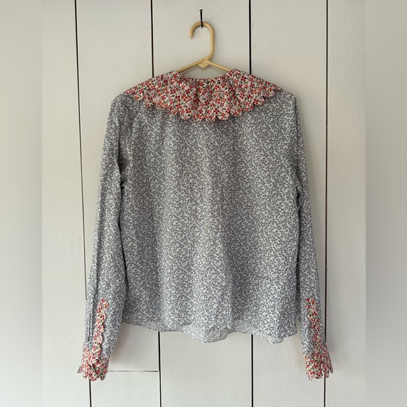 Horror Vacui Floral Blouse Sz M Scalloped Ruffle Collar Spring - Picture 3 of 11